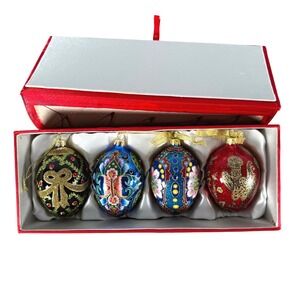 Joan Rivers Classics Egg Ornaments Set of 4 Glass Multi Color Vintage Boxed